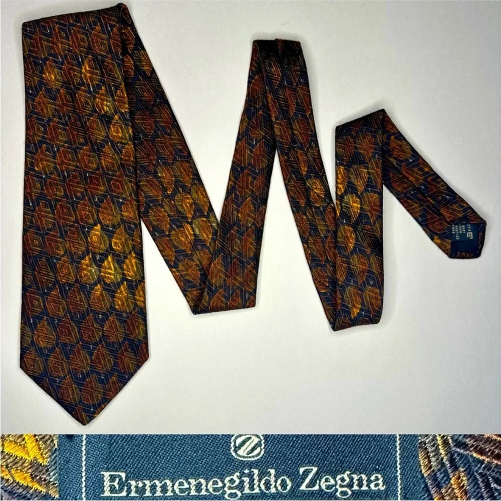 Silk & Wool ERMENEGILDO ZEGNA Heavy Organic Geometric Classic Tie, 4”